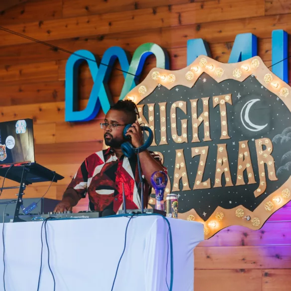 Photo of DJ at Folkways Night Bazaar in downtown Fargo