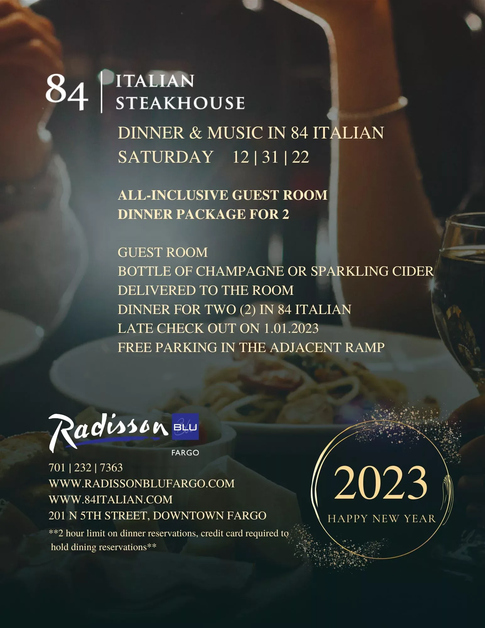 NYE at Radisson Blu & 84 Italian Steakhouse