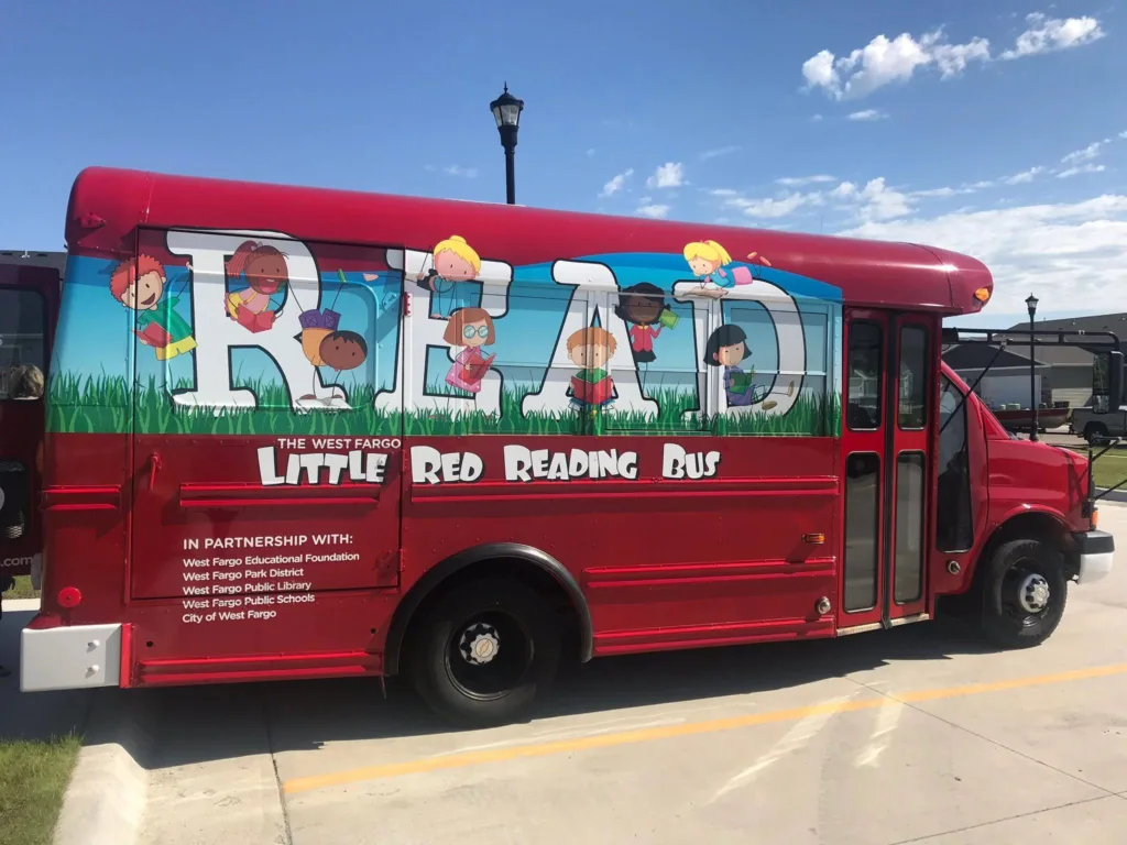 Photo of West Fargo Public Library’s Little Red Reading Bus