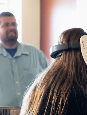 Student using virtual reality headset