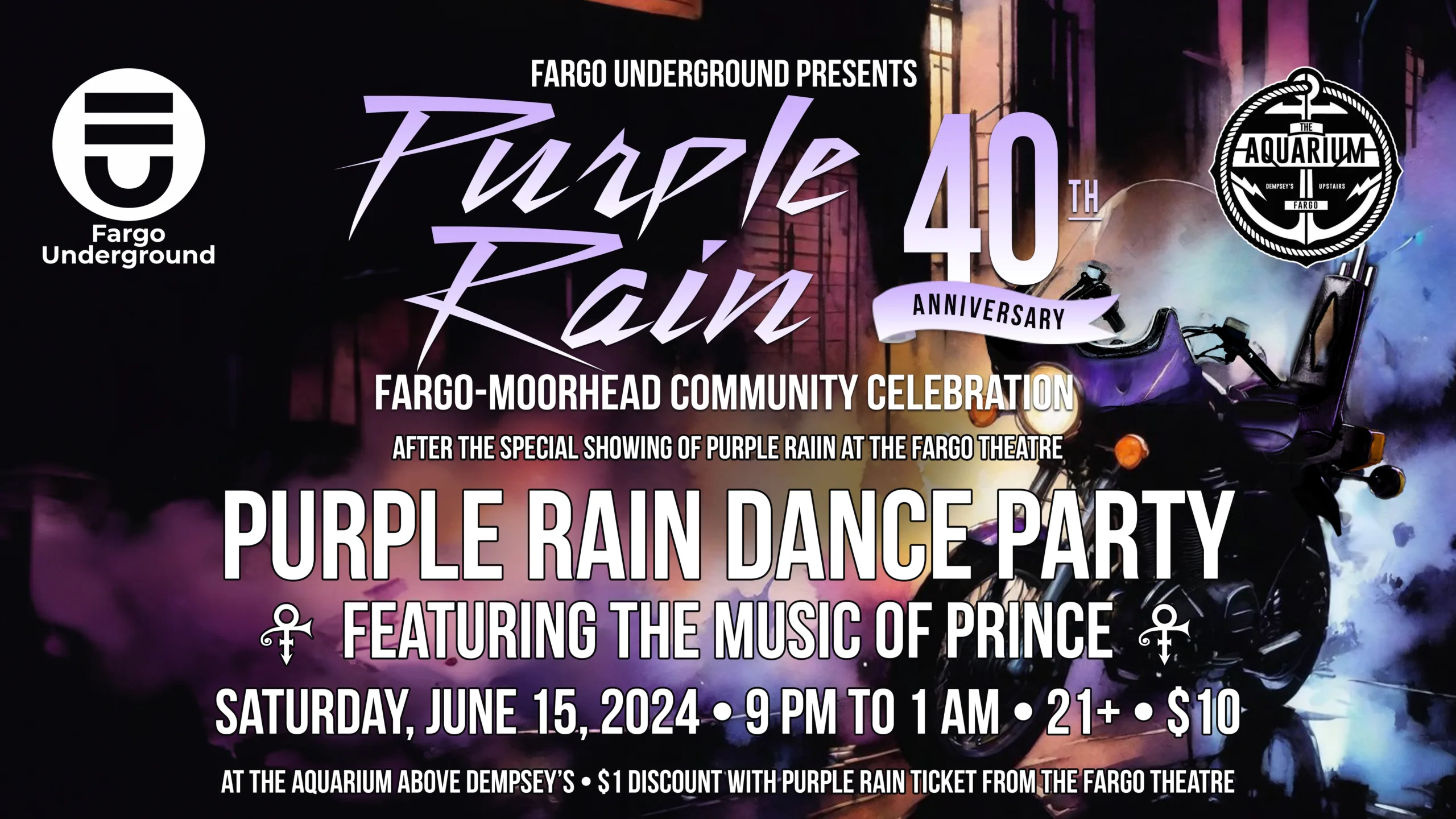 Purple Rain 40th Anniversary Dance Party graphic
