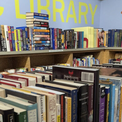 Photo of Fargo Public Library bookstore shelves